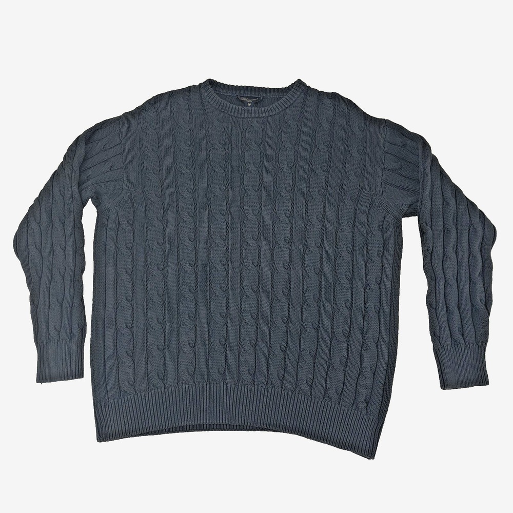 Blumarine Uomo Mens‎ XL Gray Cable Knit Cotton Crewneck Sweater Made in Italy